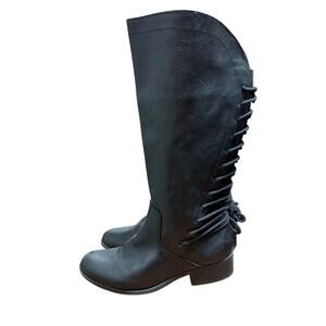 Steve Madden Black Faux Leather Lace Up Boots Size 8W